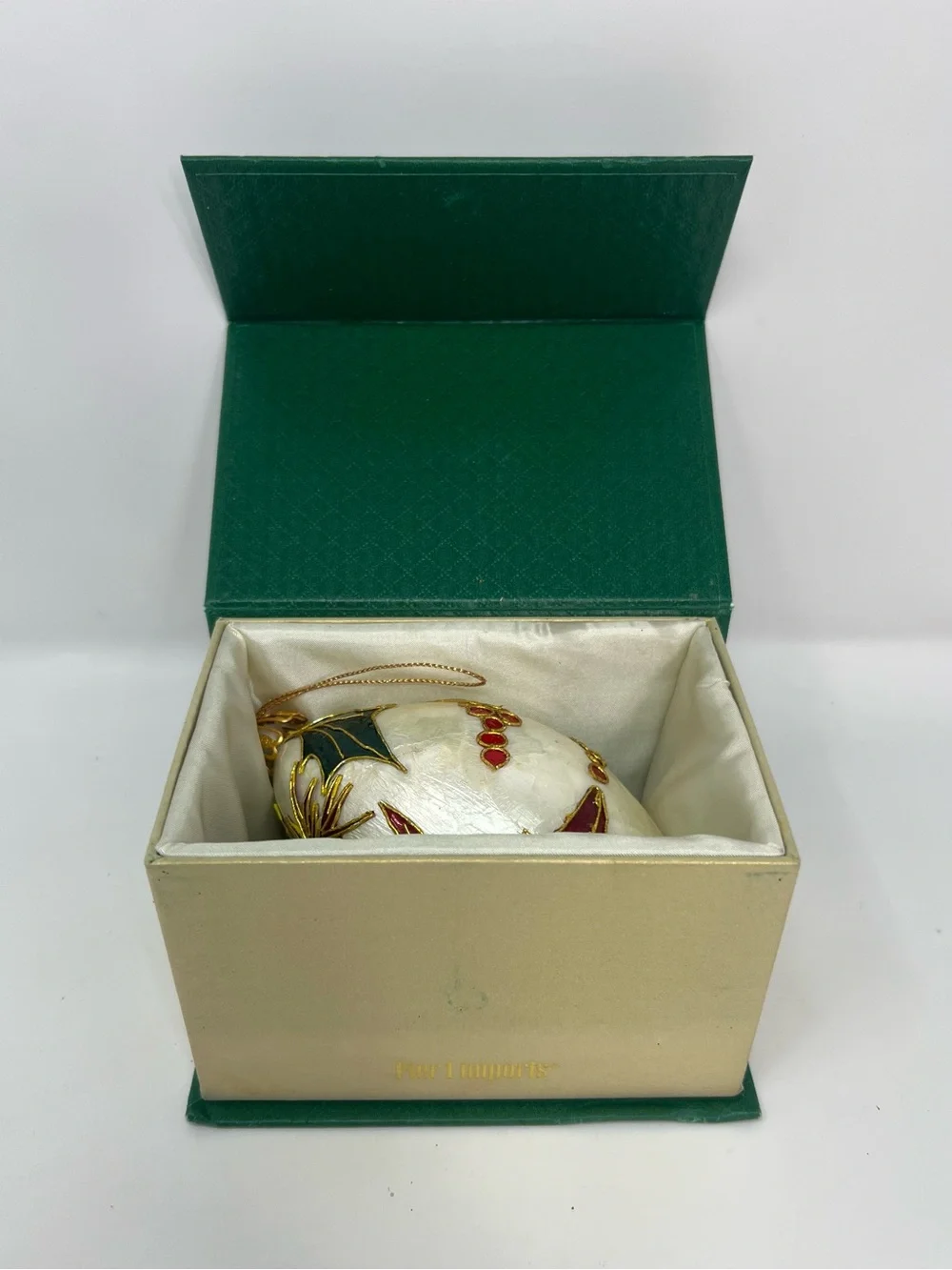 Vintage Pier 1 Imports Capiz Shell Dragon Egg Hanging Ornament Red Gold Asian